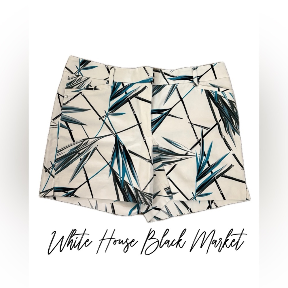 White House Black Market Cream and Blue Patterned Shorts
